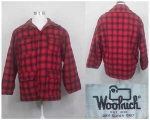 Vintage Woolrich Plaid Jacket Men's 44 Red and Black #J2515